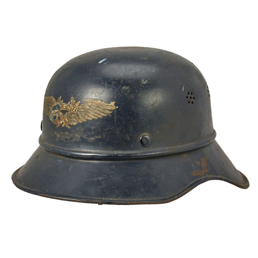 Original German WWII M38 Luftschutz Beaded Gladiator Air Defense Helmet - dated 1938 Original Items