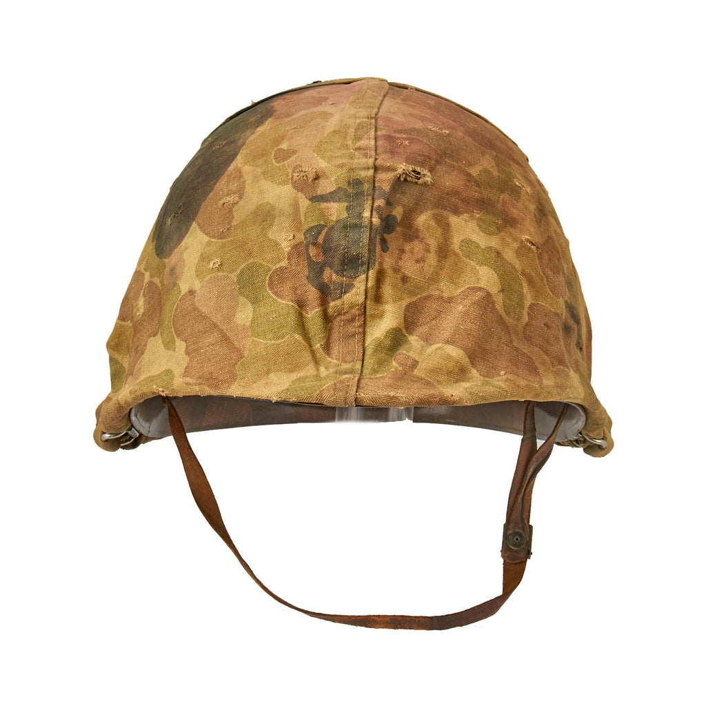 Original U.S. WWII M1 McCord Swivel Bale Helmet with First Pattern USMC HBT Camouflage Cover and Westinghouse Liner - Untouched Original Items