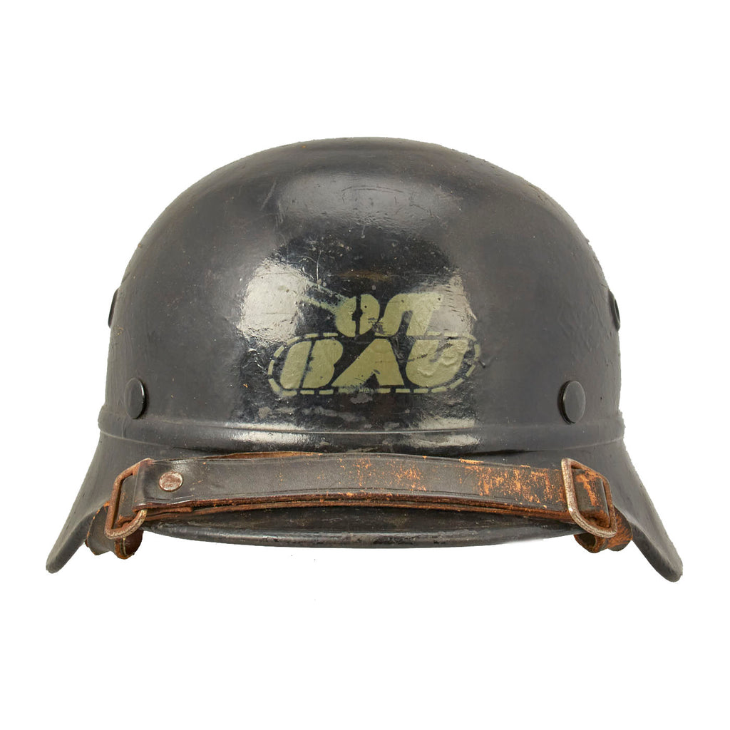 Original German WWII Ostbau Werke Factory Guard Beaded M35 Helmet - Flakpanzer IV Original Items