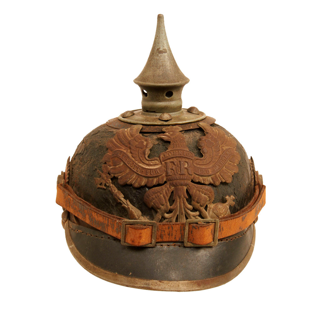 Original German WWI Prussian M1915 Line Infantry EM/NCO Pickelhaube Spiked Helmet in Untouched, “As Found”, Condition Original Items