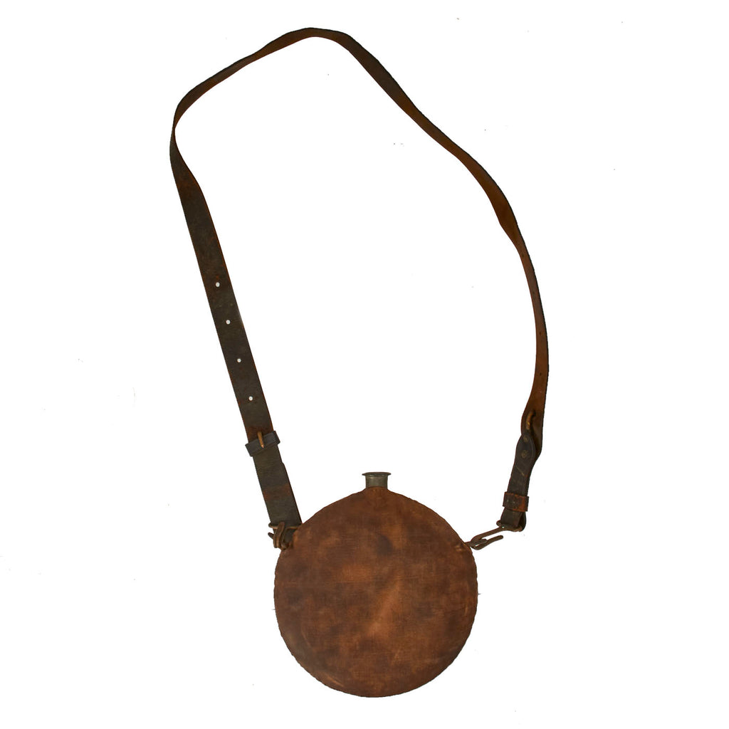 Original U.S. Indian Wars / Spanish-American War- M1878 Canteen by J.C. Johnson & Co with Leather Shoulder Strap Original Items