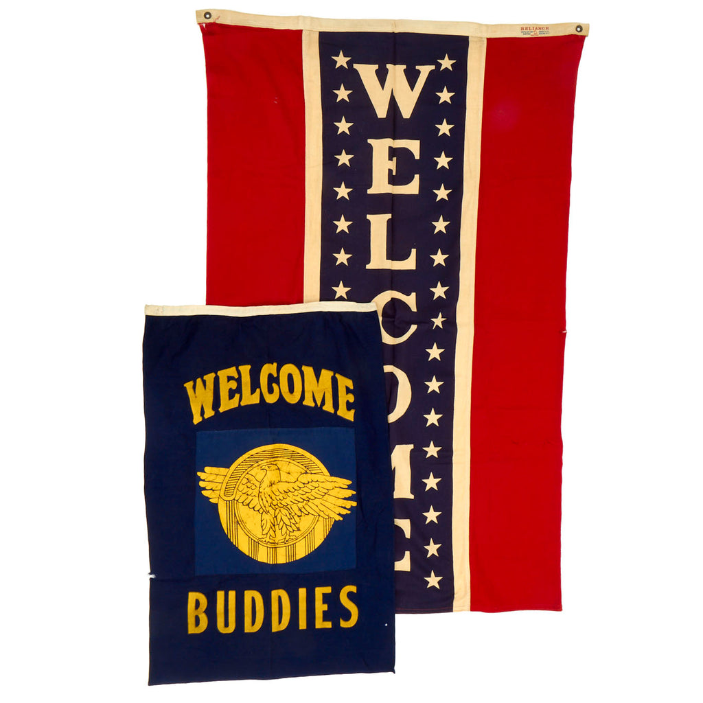 Original U.S. WWII “Welcome Home” Flag and Banner Lot - 2 Items Original Items