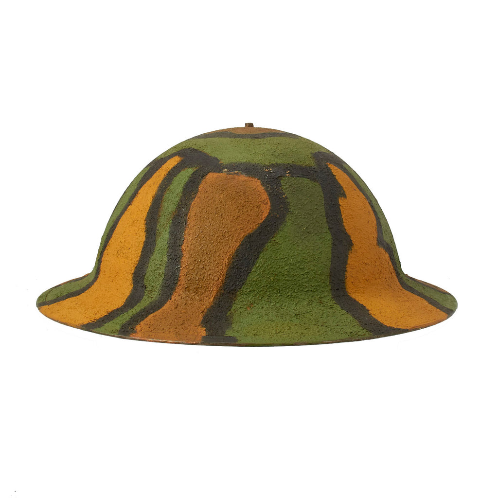 Original U.S. WWI M1917 Doughboy Helmet with Vibrant Camouflage Textured Paint with Complete Liner in Excellent Condition Original Items
