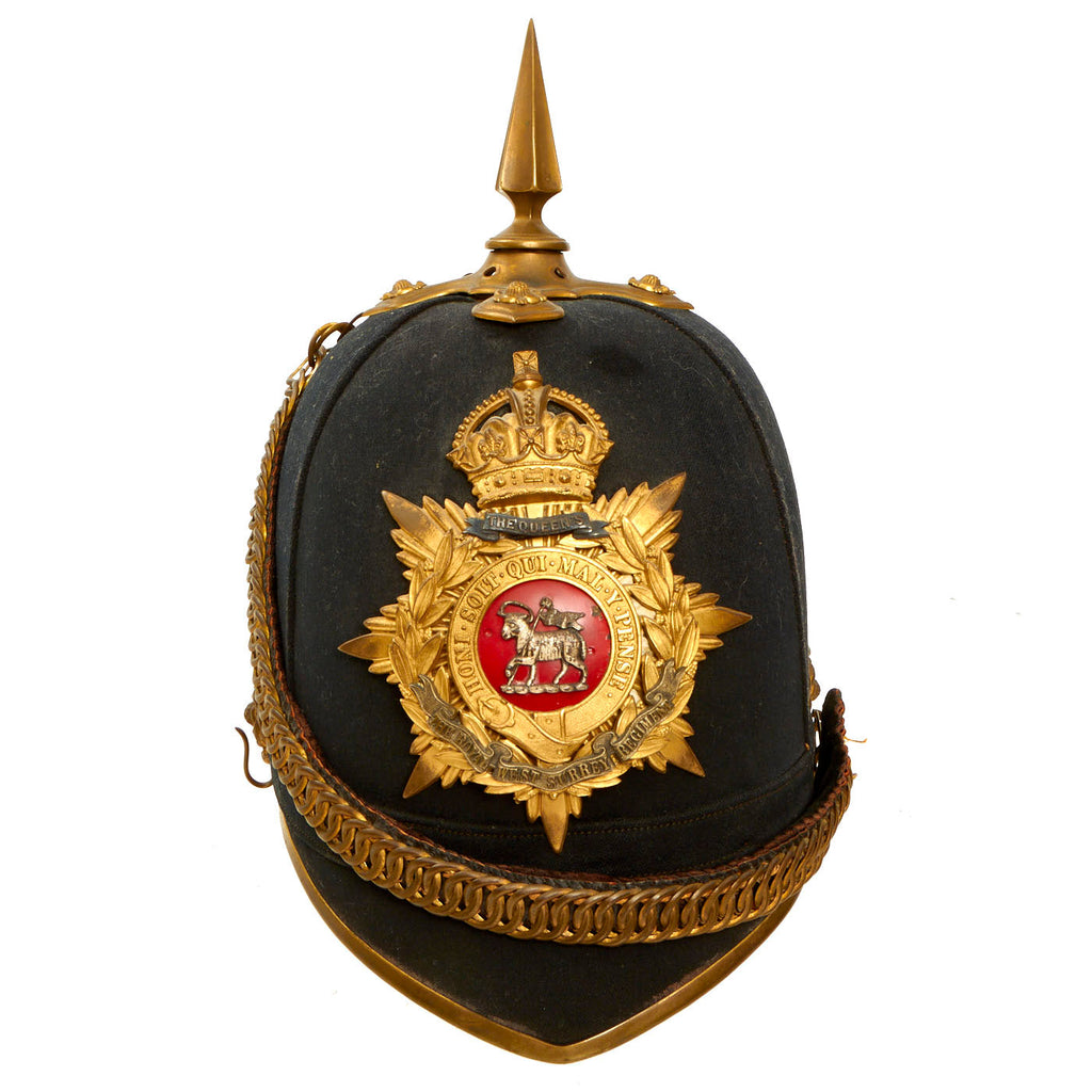 Original British Victorian Royal West Surrey Regiment Officer Blue Cloth Dress Spike Helmet - Complete Original Items