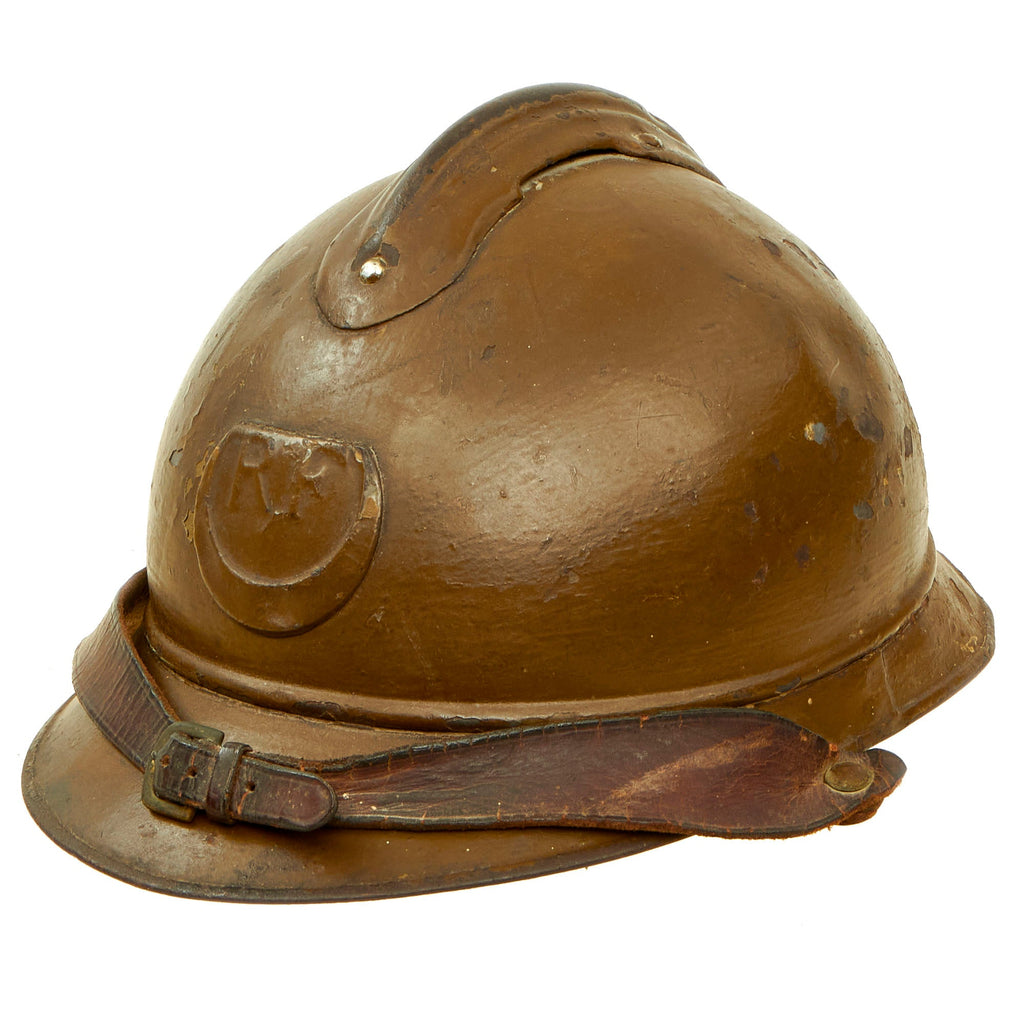 Original Rare French WWI Model 1915 Adrian Officer's Helmet with Zouave & Tirailleurs RF Badge - Complete with Liner and Chinstrap Original Items