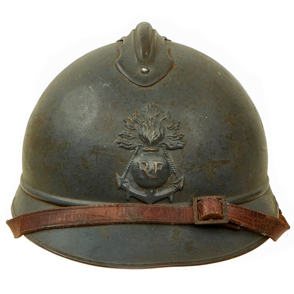 Original Rare French WWI Colonial Infantry & Navy Model 1915 Adrian Steel Helmet with Liner & Chinstrap Original Items
