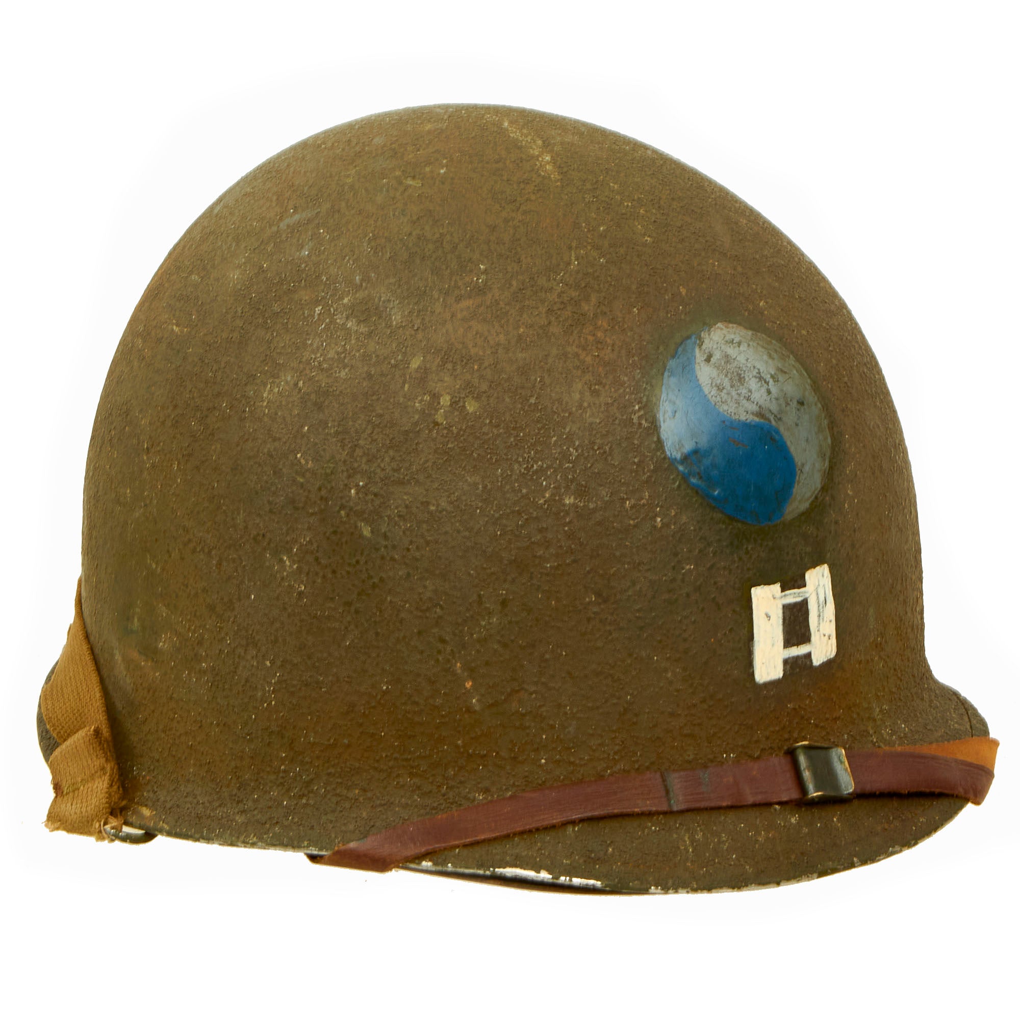 captain icon h on us soldier ww2 helmet Original U.S. WWII 1944 McCord Front Seam Swivel Bale M1 Helmet with F – International Military Antiques