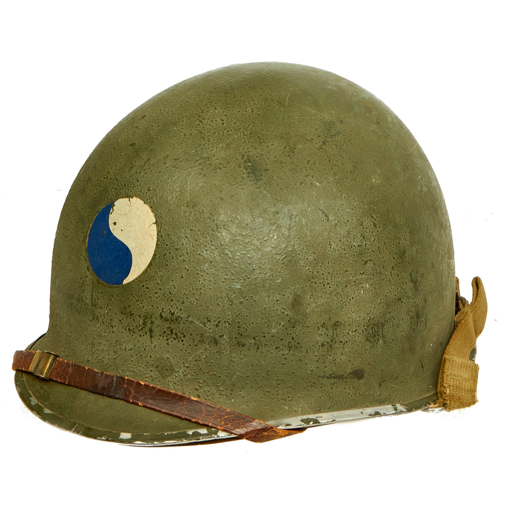 Original U.S. WWII 29th Infantry Division Painted 1944 McCord Front Seam Swivel Bale M1 Helmet with Westinghouse Liner - Complete Original Items