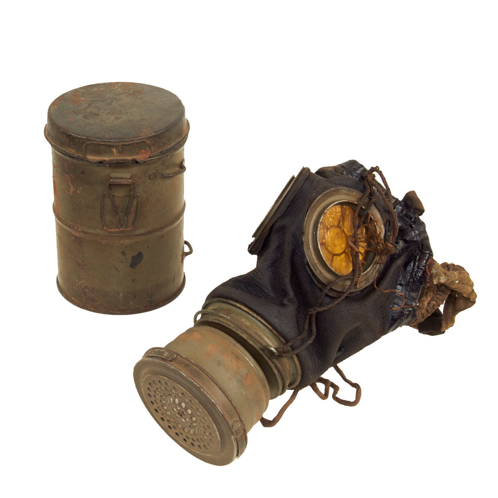 Original Imperial German WWI M1917 Ledermaske Gas Mask with Can - dated 1918 Original Items