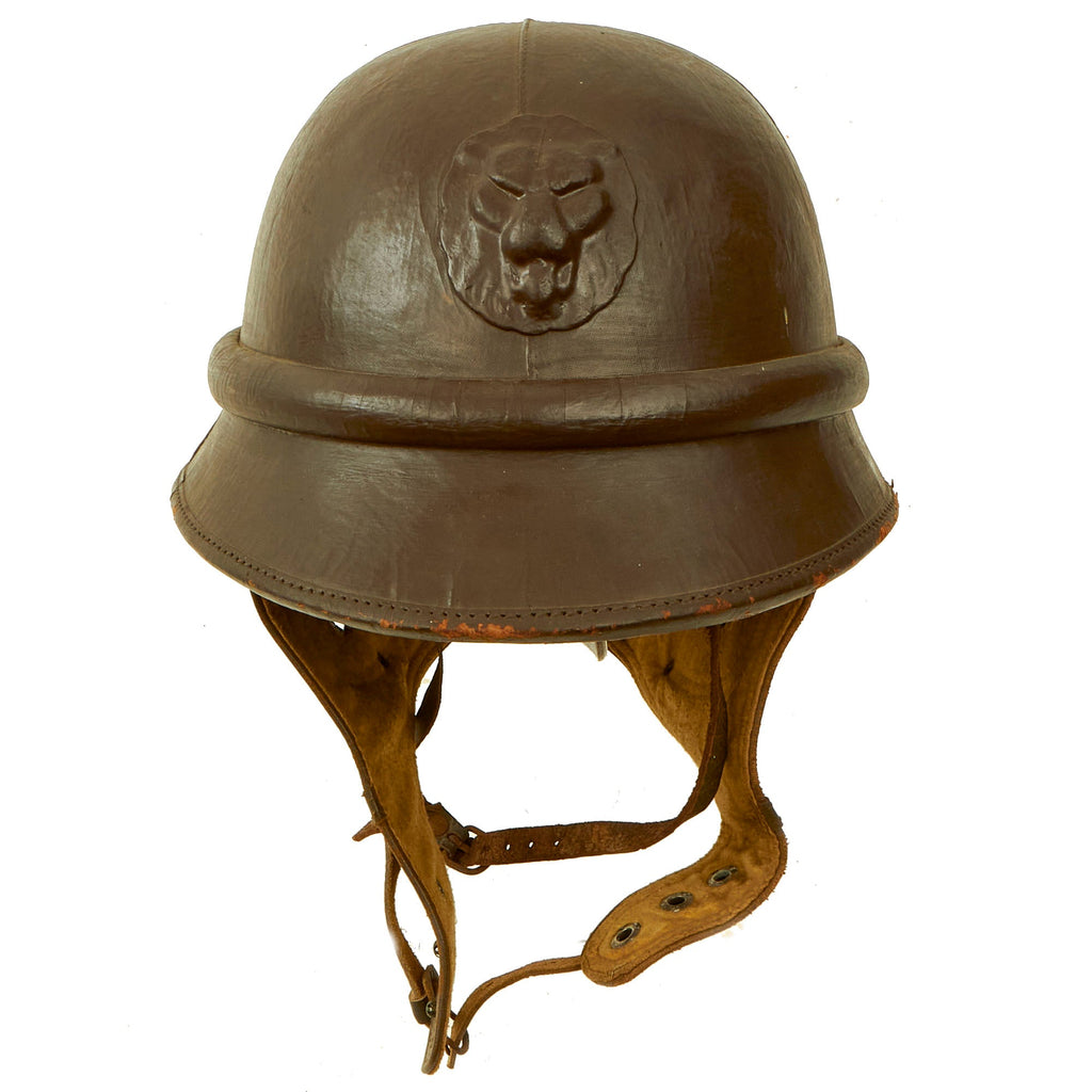 Original Belgian WWII Motorcycle Dispatch Rider Helmet with Lion Badge - Size 57 Original Items