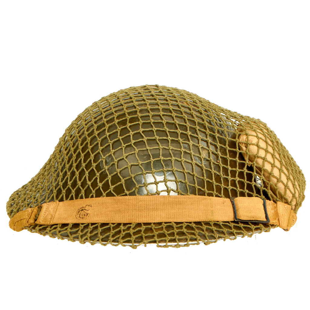 Original Canadian WWII Brodie MkII Steel Helmet by Canadian Motor Lamp Company Complete with Helmet Net and First Aid Dressing - Dated 1942 Original Items
