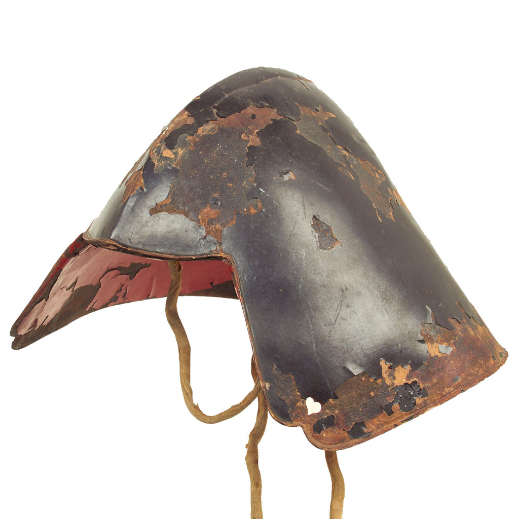 Original Japanese Edo Period Lacquered Highly Domed Jingasa Helmet with Liner and Tie Cords Original Items