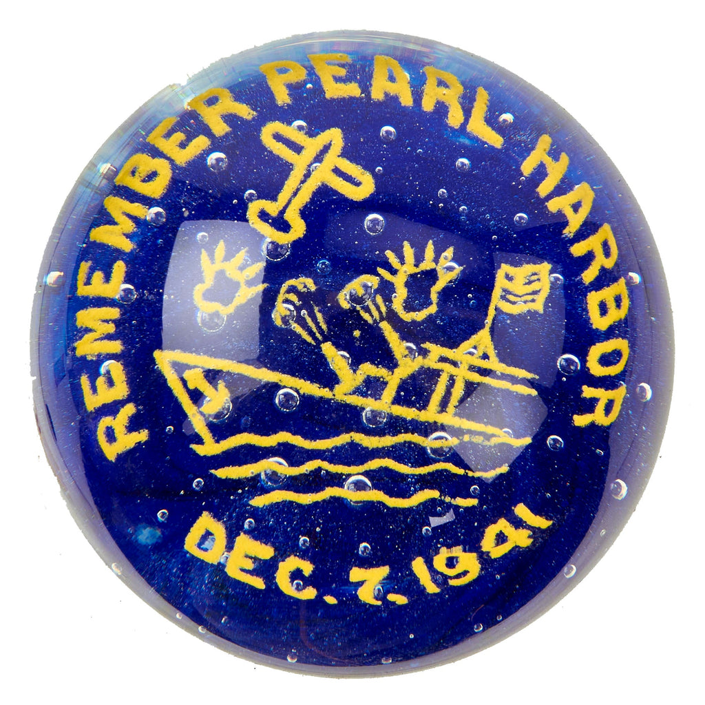 Original U.S. “Remember Pearl Harbor” 1 ½ Pound Glass Paperweight by the Famed Gentile Glass of Star City, West Virginia Original Items