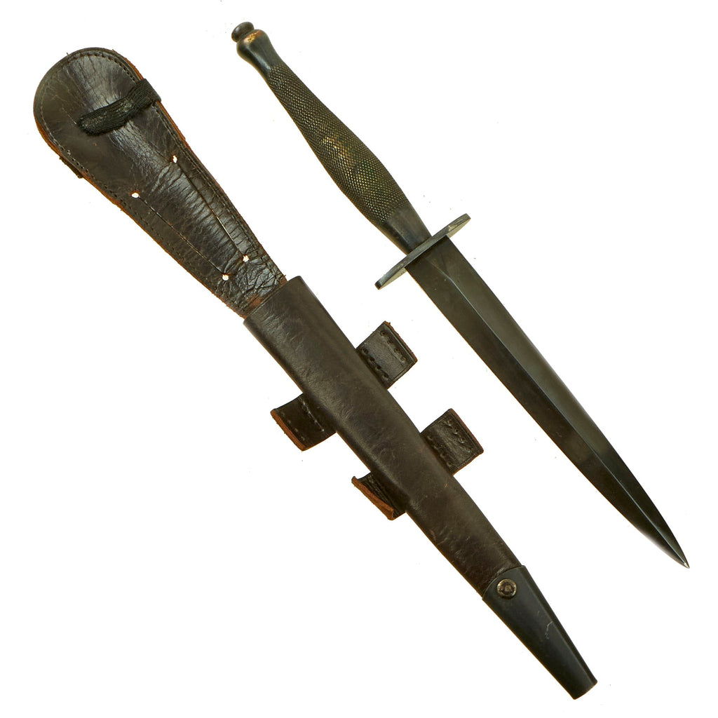 Original British WWII Second Pattern B2 Marked Fairbairn-Sykes Fighting Knife with Named Scabbard Original Items