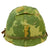 Original U.S. Korean War Era - Early Vietnam War McCord M1 Helmet With Mitchell Pattern Camouflage Helmet Cover With Period Graffiti, Helmet Band, and Korean War Westinghouse / CAPAC Liner - Named Original Items