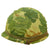 Original U.S. Korean War Era - Early Vietnam War McCord M1 Helmet With Mitchell Pattern Camouflage Helmet Cover With Period Graffiti, Helmet Band, and Korean War Westinghouse / CAPAC Liner - Named Original Items