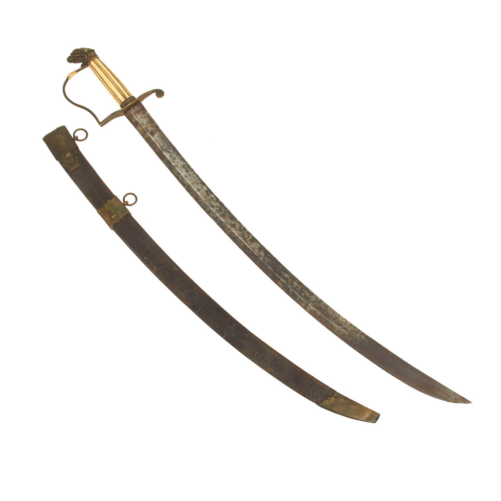 Original U.S. War of 1812 Era Etched Officer's Eagle Head Sword with Ivory Grip and Leather Scabbard Original Items