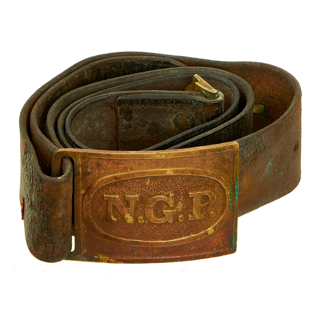 Original U.S. Indian Wars National Guard Pennsylvania Model 1874 Leather Waist Belt And Buckle Original Items