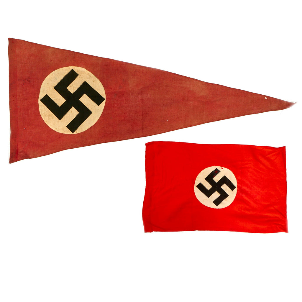 Original German WWII NSDAP National Socialist Large Pennant & Small Flag Set Original Items