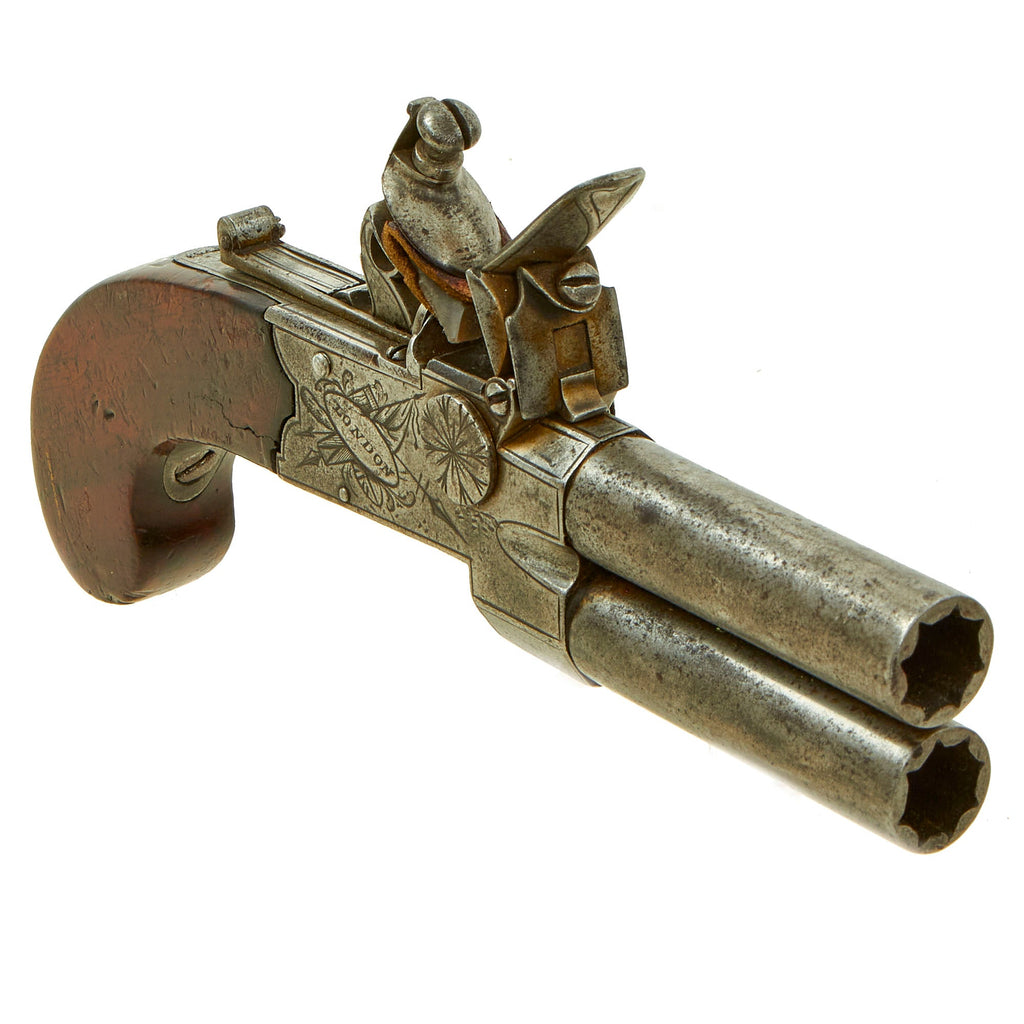 Original British Over & Under Flintlock Double Barrel Tap Action Pistol by G. Sturman of London c. 1820 Original Items
