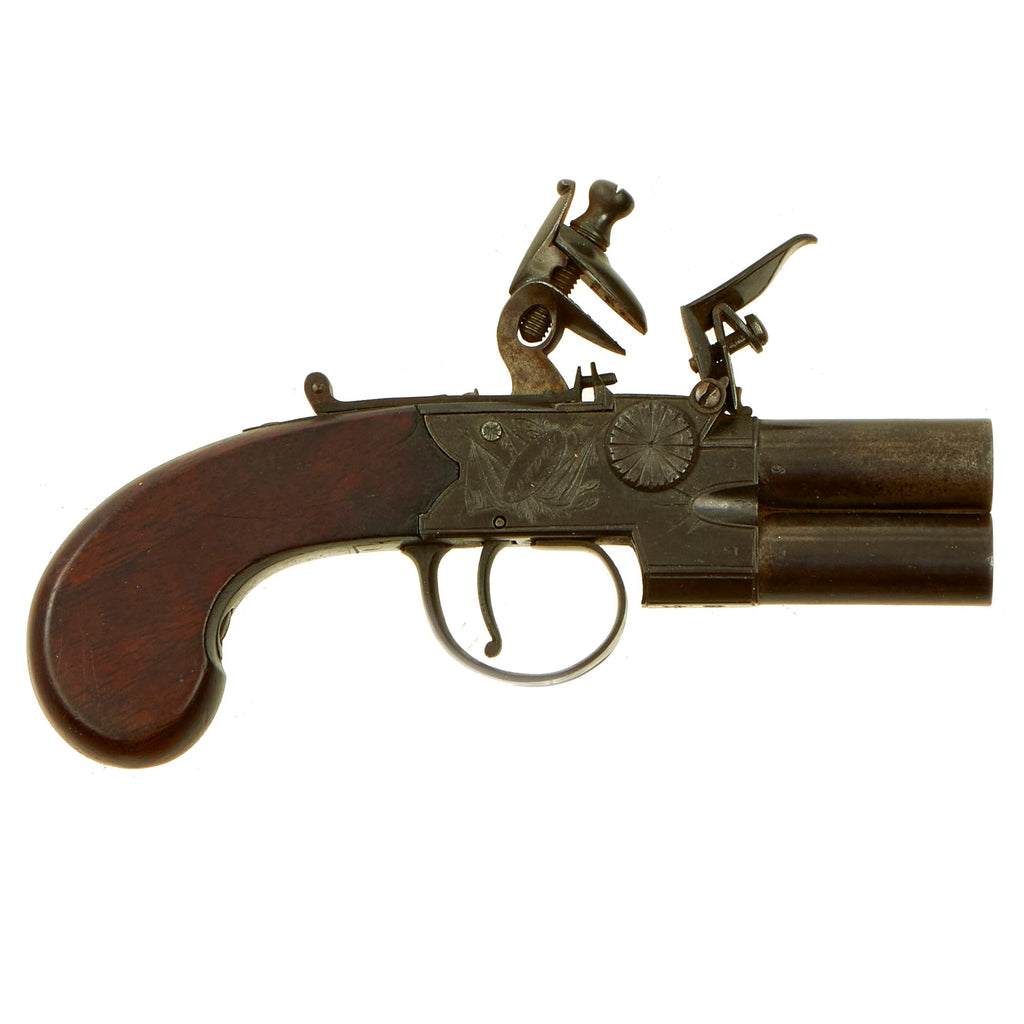 Original British Over & Under Flintlock Double Barrel Tap Action Pisto ...