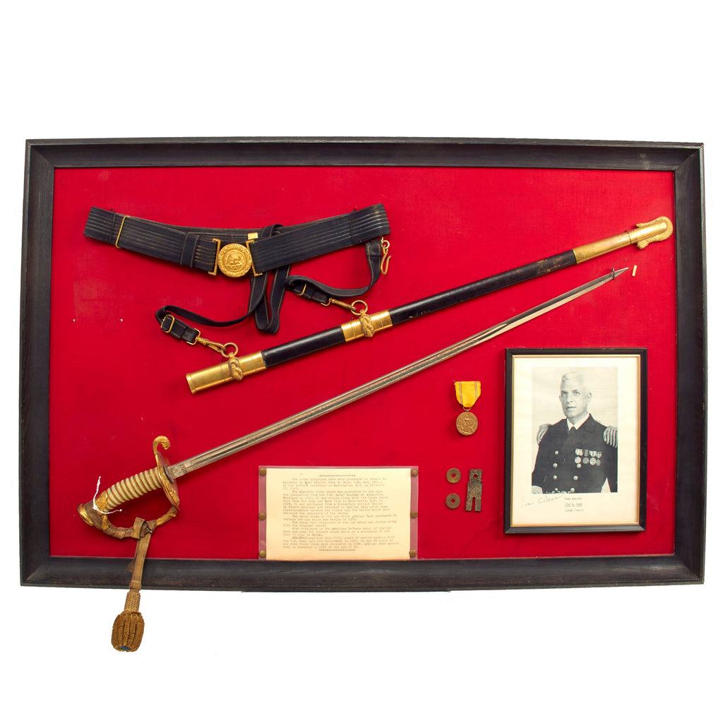Original U.S. Navy Model 1852 Officer’s Dress Sword, Scabbard and Belt Mounted Display for Rear Admiral Ivan Bass - 38 ½” x 24” Original Items