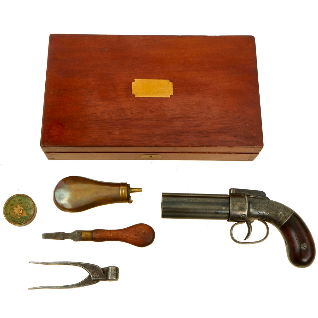 Original U.S. Cased Allen & Thurber 1837 Patent .31cal Percussion Pepperbox Revolver with Accessories - Matching Serial 381 Original Items