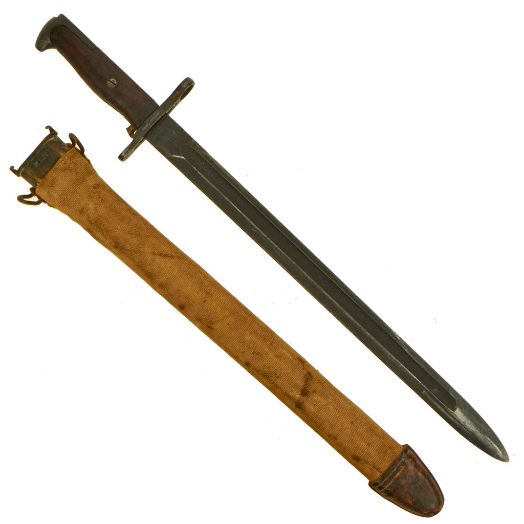 Original U.S. WWI M1905 Springfield Rifle 16" Bayonet by R.I.A. with M1910 Scabbard - dated 1918 Original Items
