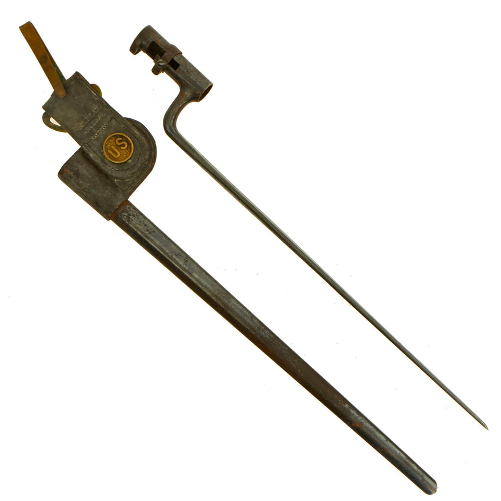 Original U.S. Springfield Trapdoor M1873 Rifle Socket Bayonet with Indian Wars Era Scabbard Converted For Mills Belt Use During Spanish-American War Original Items