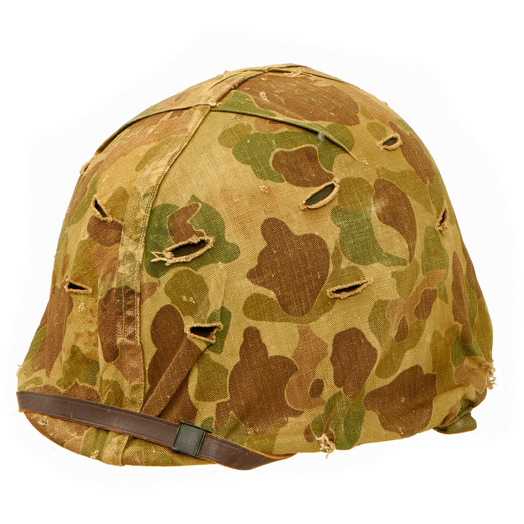 Original U.S. WWII / Korean War USMC M1 Helmet Complete with Liner and USMC Blue Anchor Cover Original Items