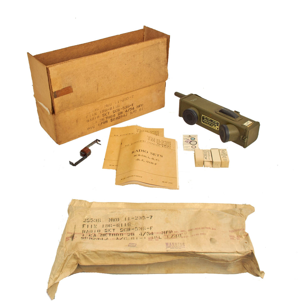 Original U.S. WWII - Post Korean War Handie Talkie SCR-536 Radio Transceiver BC-611-F Set In Original 1954 Dated Repack Box With Contents in Moisture Packing Original Items
