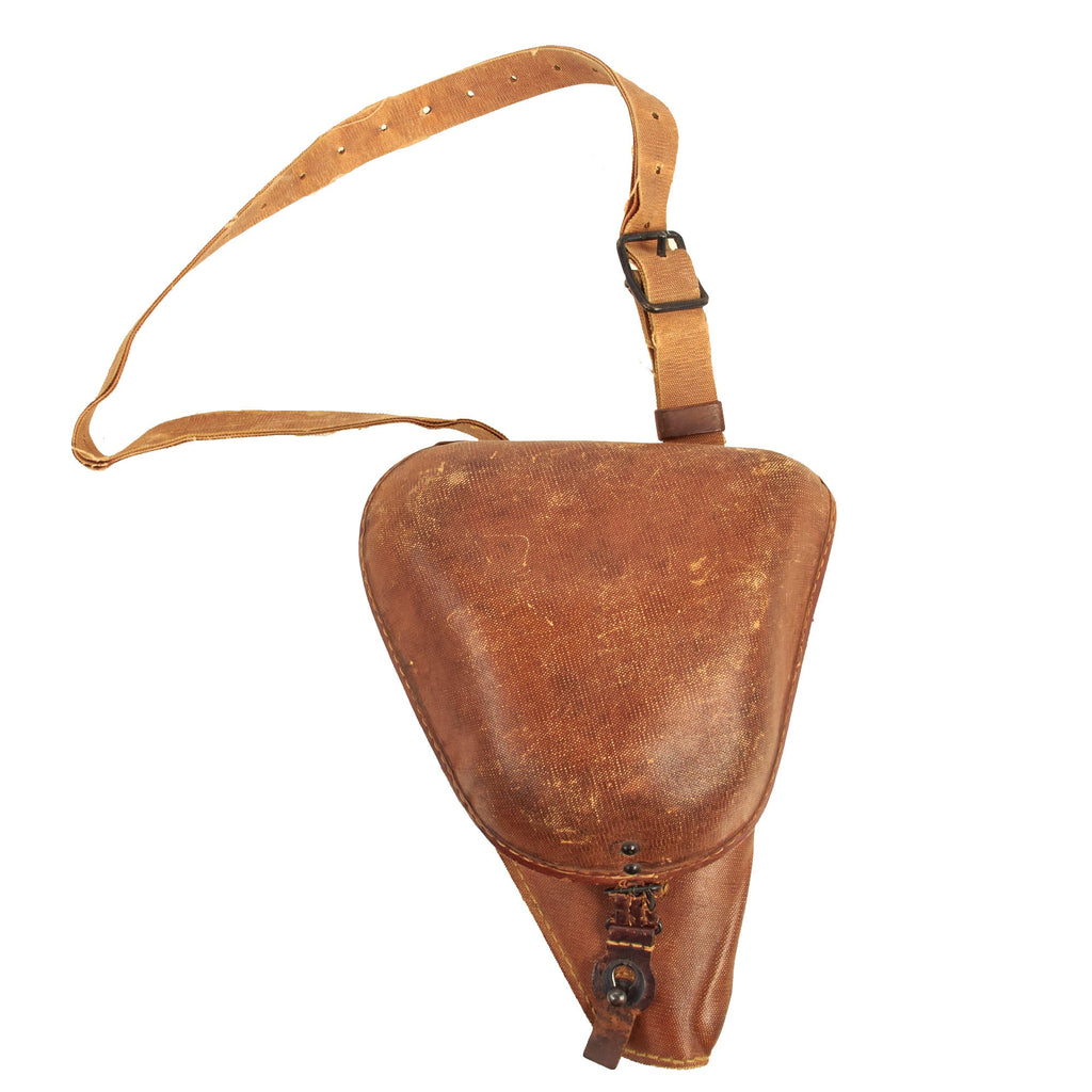 Original Japanese WWII Type 14 Nambu Pistol Rubberized Canvas Holster with Shoulder Strap Original Items