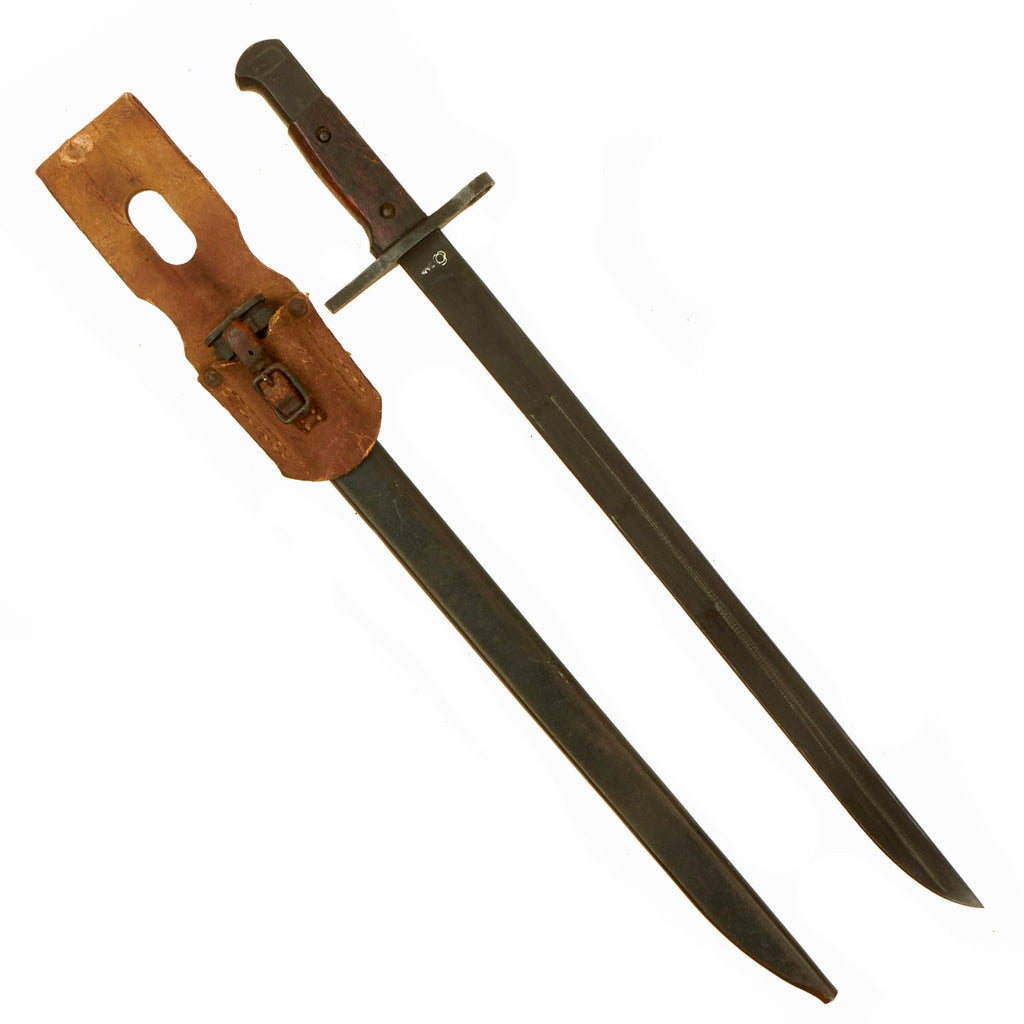 Original Japanese WWII Arisaka Type 30 Bayonet by Matsushita National Denki with Steel Scabbard and Rubberized Canvas Frog Original Items