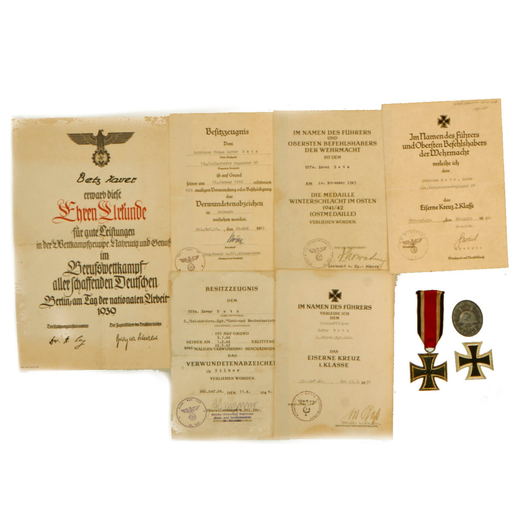 DRAFT Copy of Original German WWII Set of 3 Awards with Documents named to Oberleutnant Hans Gräf of Infantry Regiment 95 & 97 Original Items