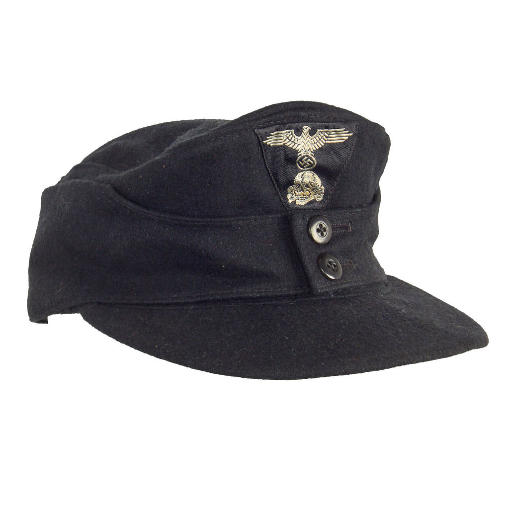 Original German WWII 1944 dated Waffen-SS Panzer Black M43 Field Cap with Rayon HBT Lining - Size 56 Original Items