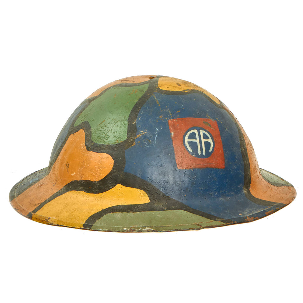 Original U.S. WWI 82nd Airborne Division Panel Camouflage Painted British Made M1917 Doughboy Helmet With Liner - “All-American” Division Original Items