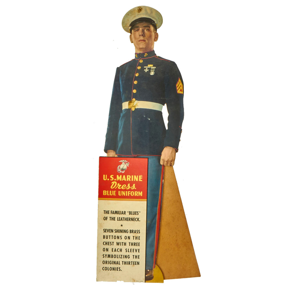 Original U.S. WWII US Marine Corps Cardboard Standee Tabletop Display Recruitment Aid - 22” x 5” Original Items