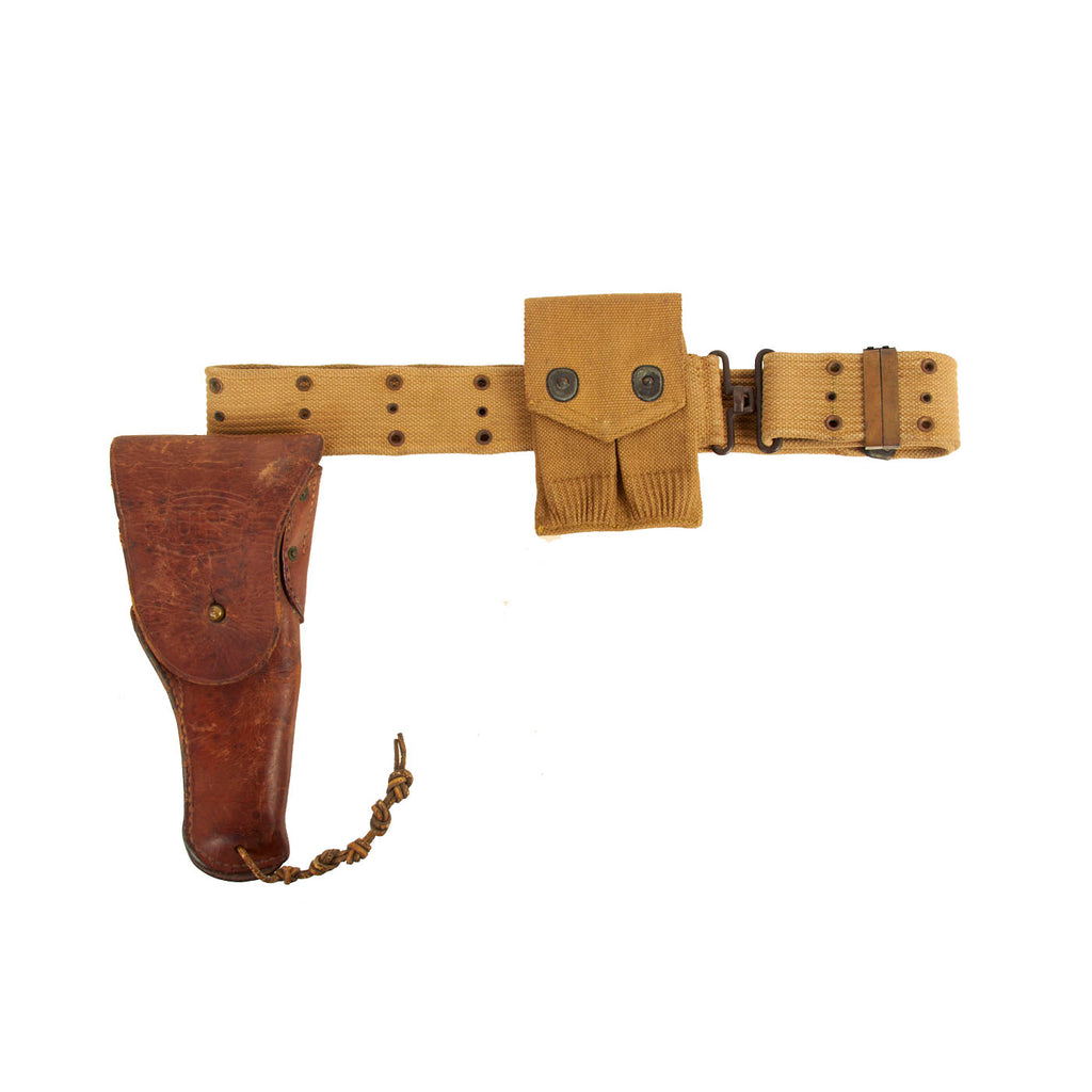 Original U.S. WWII Officer M1936 Pistol Belt, M1911 Holster and WWI Magazine Pouch Original Items