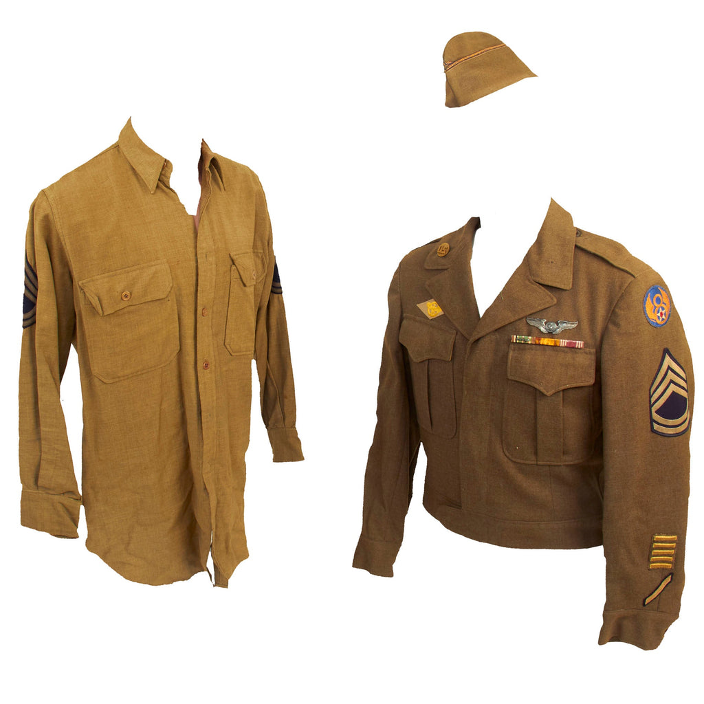 Original U.S. WWII US Army 8th Air Force Aircrewman Ike Jacket Set With Shirt and Overseas Cap Original Items