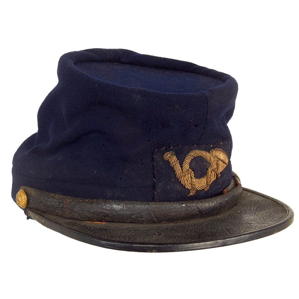 Original U.S. Civil War Massachusetts Volunteer Militia Private Purchase Chasseur Style Pattern Kepi With Officer’s Bullion Bugle Badge Original Items