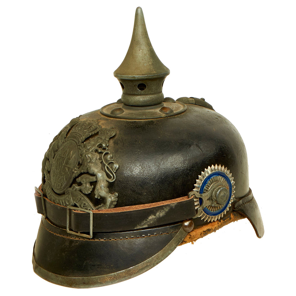 Original Imperial German WWI Bavarian EM/NCO M1915 Pickelhaube Spiked Helmet by Hans Römer - Size 56, Dated 1915 Original Items