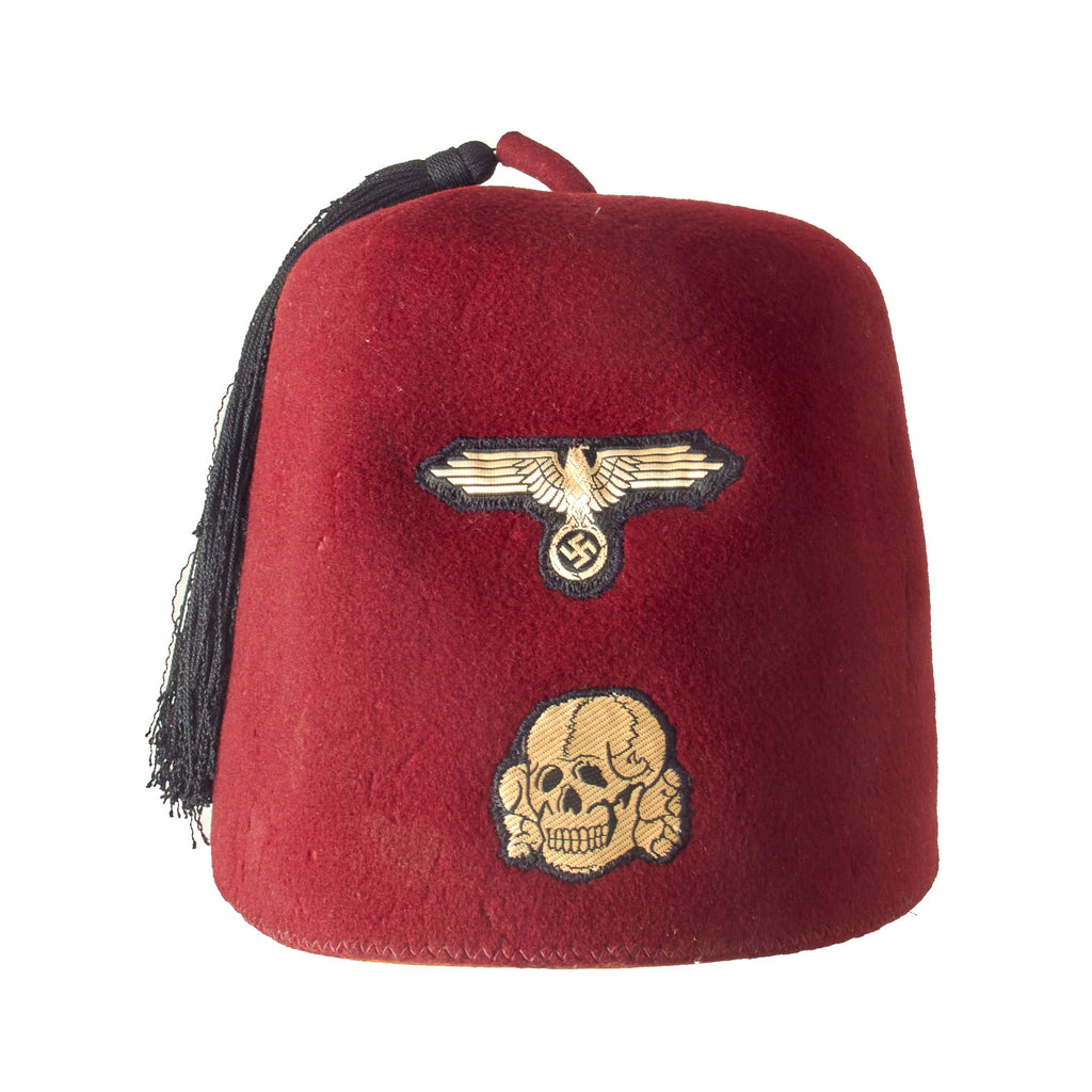 Original German WWII Waffen SS M43 Maroon Parade Fez for Foreign Volunteers with Tassel & Leather Sweatband Original Items