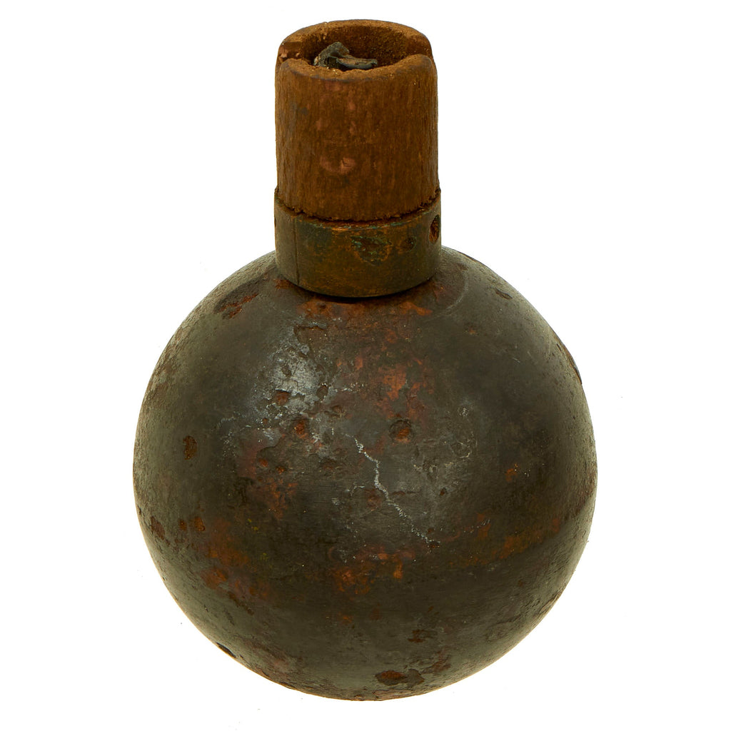 Original French WWI Model 1914 Bracelet Ball Hand Grenade with Fuse & Pull Ring Housing - Inert Original Items