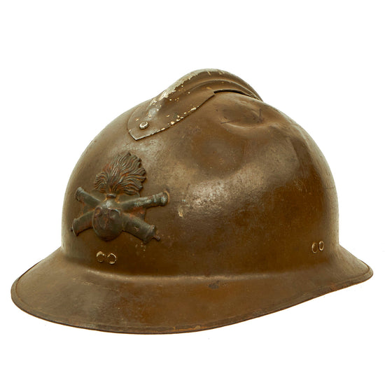 Original French WWII Complete Early Model 1926 Adrian Artillery Helmet with Liner & Chinstrap - Olive Green Original Items
