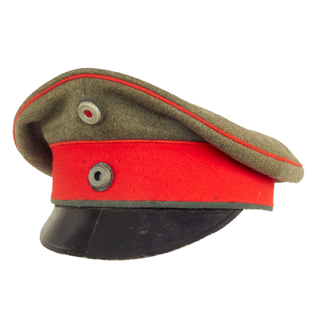 Original Imperial German WWI Prussian M1910 Feldgrau Infantry Officer Schirmmütze Visor Cap by Eastern Front Tailor “ΠΕΥ” Original Items