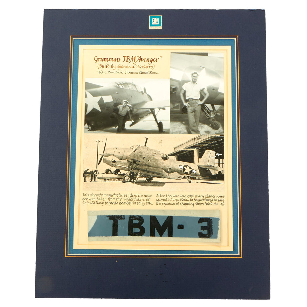 Original U.S. WWII Grumman TBM Avenger Aircraft Manufacturer's Identity Number Skin Piece With Original Photo Of Sailor and Aircraft It Was Taken From - Removed by US Navy Martin PBM Mariner Tail Gunner Jack Moses Original Items