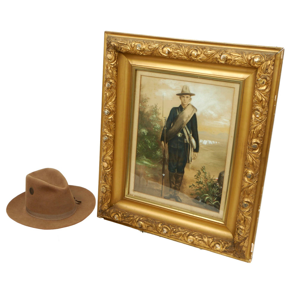 Original U.S. Spanish-American War 1st Wyoming Volunteers Co. C Named Grouping - Framed Portrait & Campaign Hat Original Items