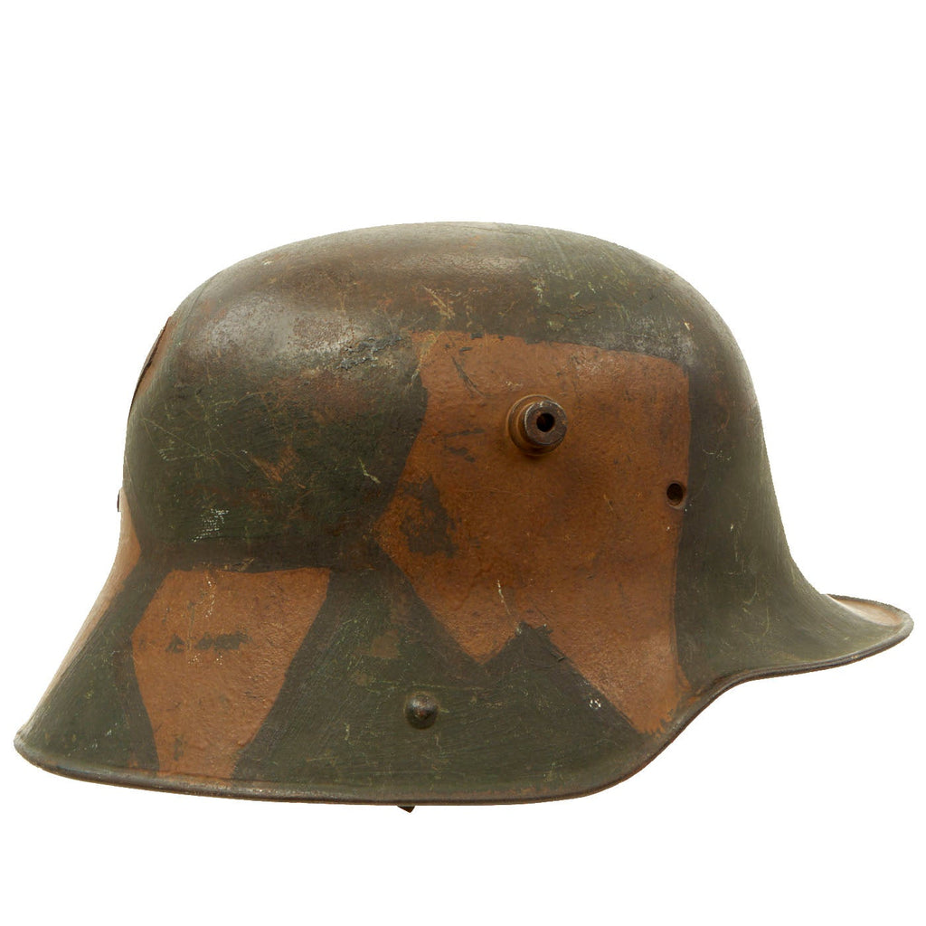 Original German WWI M16 Stahlhelm Helmet Shell with Panel Camouflage Paint - Named - Marked ET64 Original Items