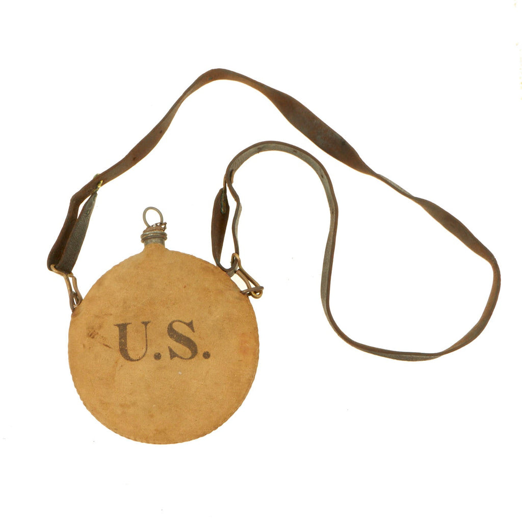 Original U.S. Indian Wars M1878 Canteen with Leather Shoulder Strap - Stamped “U.S.” Original Items