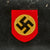 Original German WWII M34 Square Dip Aluminum Fire Police Helmet with Double Decals - Feuerwehr Helmet Original Items